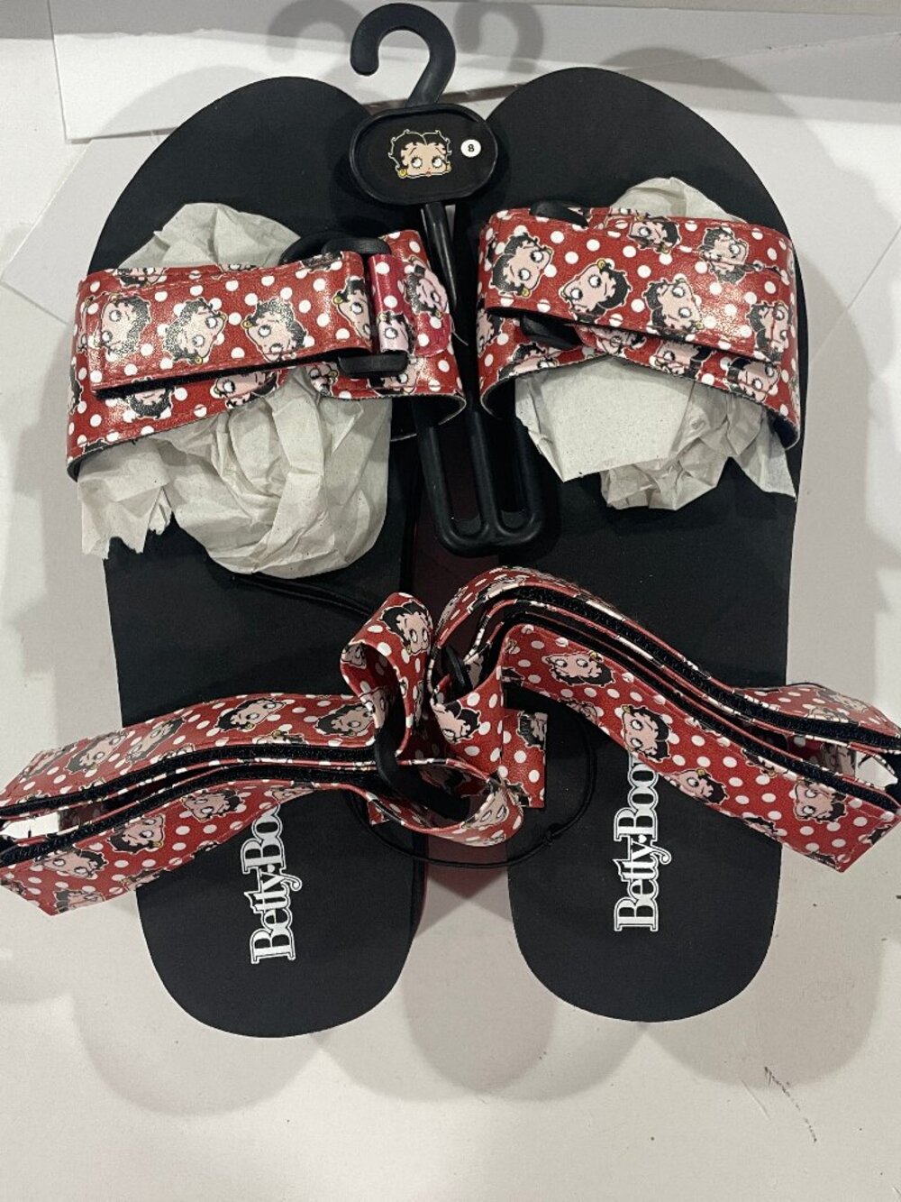 New Betty Boop Platform Strappy Sandals Shoes Wedge Women's Sz 8 Black Red 2"